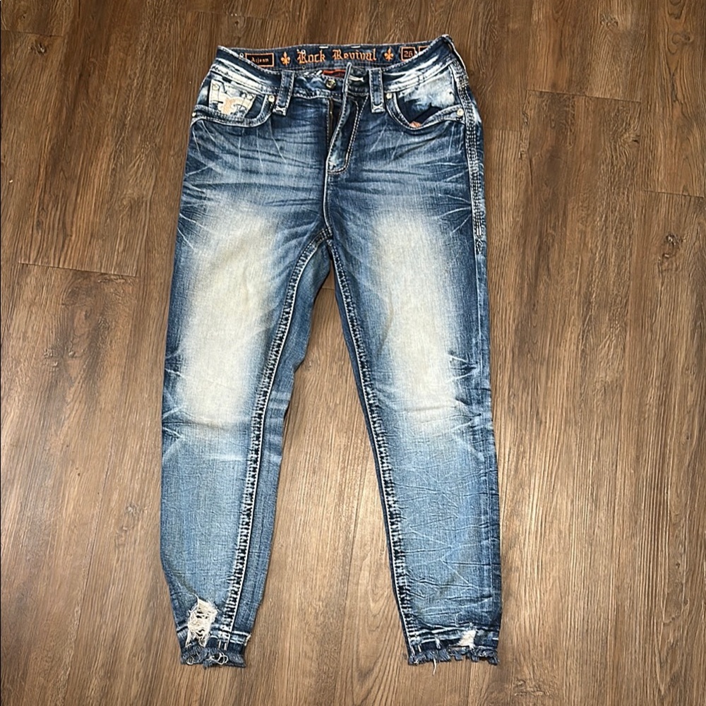 Rock Revival Blue Skinny Jeans with Distressed Details